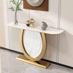 Schmaler moderner Eingangstisch - 120 cm beigefarbene Konsole mit Stauraum, Akzenttisch mit Metallrahmen f&uuml;r Wohnzimmer, Flur und Foyer - stilvolle und funktionale M&ouml;bel