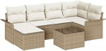 7-teiliges Garten-Sofa-Set mit Kissen braunes Poly-Rattan, 2-Sitzer Garten-Sofa mit Stauraum & Kissen beiges Poly-Rattan Gartenlounge Model3354110