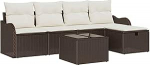 6-teiliges Garten Sofa Set mit Kissen Braun Poly Rattan, 2-Sitzer Garten Sofa mit Kissen Braun Poly Rattan Gartenlounge Model3358967