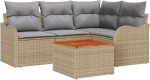 5-teiliges Garten Sofa Set mit Kissen Beige Poly Rattan Akazie, 2-Sitzer Garten Sofa mit Kissen Beige Poly Rattan Gartenlounge Model3347448