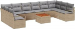 11-teiliges Garten-Sofa-Set mit Kissen Beige Poly Rattan Akazie Gartenlounge Model3347756