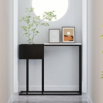 Schmaler Konsolentisch, Sofatisch mit Metallrahmen, moderner Flurtisch hinter dem Couchtisch f&uuml;r Eingangsbereich, Flur, Foyer, H&ouml;he: 80 cm (Schwarz, 80 cm)