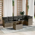 Set Schlafsofa, 7-teiliges Gartenm&ouml;bel-Set mit grauen Kissen aus Polyrattan, Sofa f&uuml;r Wohnzimmer, Gartensofa, modernes Sofaset f&uuml;r den Au&szlig;enbereich, M&ouml;bel Modell 3266600