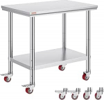 VEVOR roostevabast terasest k&ouml;&ouml;git&ouml;&ouml;laud, 90 x 60 x 85 cm, professionaalne k&ouml;&ouml;git&ouml;&ouml;laud, kandev&otilde;ime 300 kg, t&ouml;&ouml;laud toitlustamiseks, 4 ratast restoranile, koolile.