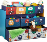 Relaxdays Children's Shelving Unit with 9 Fabric Boxes, Monster Design, H x W x D: 70 x 92.5 x 30 cm, Toy Shelf for Children's Room, Colourful, Dark Blue, Turquoise, Orange