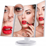 Nestling Make-up Mirror with Lighting, 21 LED Lights, Mirror with Touchscreen Magnification, Cosmetic Mirror with Lighting, 2 x 3 x 10x Magnifying Mirror, 180&deg; Freely Rotating, White Power Supply Dual