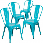 Flash Furniture Set of 4 Stackable Metal Chairs for Indoor and Outdoor Use, Crystal Teal, Set of 4