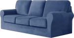 Sofa Cover 3-Seater 7-Piece Set - Super Soft Stretch Velvet Sofa Slipcovers Sofa Protection Couch Covers with Separate 2 Backrest Covers and 2 Seat Cushion Covers for Living Room (Navy)