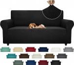 1 x stretch sofa cover, jacquard sofa cover, (black, sofa)