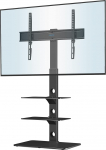 BONTEC TV Stand for 30-70 Inch LED OLED LCD Plasma Flat & Curved TVs up to 40 kg, Height-Adjustable High TV Floor Stand with 3 Tier Shelves Made of Tempered Glass, Max. VESA 600 x 400 mm