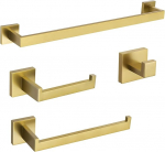 TURS Q7GD-4PC-4PC-60cm Bathroom Accessories Set Square Towel Rail Set Wall Mounted Brushed Gold 4 Pieces