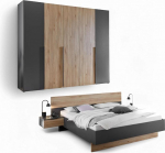 Stella Trading ASKA magamistoa komplekt, grafiit, Mauvella Oak Look - magamistoa m&ouml;&ouml;blikomplekt 2-osaline, mis koosneb riidekapist ja voodis&uuml;steemist