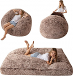 MAXYOYO Giant Bean Bag Bed - &uuml;mberkujundatav Bean Bagist voodiks - suur diivan koos pluusi katte ja koheva t&auml;idisega t&auml;iskasvanutele, paaridele, k&uuml;lalistele (pruun, 150 x 200 cm)