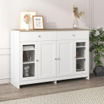 Sideboard, buffetkapp, kapp elutuppa ja s&ouml;&ouml;gituppa, 4 ukse ja 2 sahtliga hoiukapp, kaasaegne elutoa kapp, 120 x 37 x 80 cm, valge ja puit, 120 x 37 x 80 cm, 120 x 37 x 80 cm, 120 x 37 x 80 cm, 120 x 37 x 80 cm, 120 x 37 x 80 cm, valge ja puit
