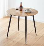 Hallowood Furniture Cullompton Small Dining Table with Oak Effect Table Top and Black Metal Legs Round Table for 2-4 Seater Dining Room Cafe Kitchen Furniture (90cm)