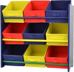 Colourful Children's Wooden Shelving Unit with 9 Shelves with Boxes