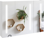 kleankin Vannitoa peegelkapp LED-valgusega, seinakapp 3 uksega, reguleeritavad riiulid, puutetundlik l&uuml;liti ja USB, 90 x 15 x 70 cm, helevalge