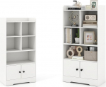 KOMFOTTEU raamaturiiul 5 sektsiooniga ja 2 kapiga, seisev riiul, kontoririiul, puit, kuubikujuline riiul, raamaturiiul, vabalt seisev, arhiiviriiul, vitriin, valge