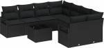 9-teiliges Garten-Sofa-Set mit Kissen Schwarz Poly Rattan, 2-Sitzer Garten-Sofa mit Kissen Schwarz Poly Rattan Gartenlounge Model3346323