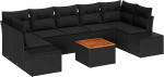 8-teilige Garten Sofa Set mit Kissen Schwarz Poly Rattan Akazie Gartenlounge Model3347926