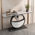 Moodne konsool sintreeritud kiviplaadiga, kitsas konsool elutuppa, esikusse, sissep&auml;&auml;su ja fuajeesse (must + valge, 47,2 tolli/120 cm)