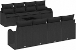 9-teiliges Garten Sofa Set mit Kissen Schwarz Poly Rattan, 2-Sitzer Garten Sofa mit Stauraum & Kissen Schwarz Poly Rattan Gartenlounge Model3354302