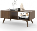 Manora p&auml;hklipuust kohvilaud hoiuruumiga (kapid + avatud riiul), 105 x 55 x 45 cm, kaasaegne elutoa laud, pruun elutuppa