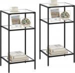 Homhedy 3-tasandiline k&uuml;ljelaud, 2-kordne komplekt, karastatud klaasist k&uuml;ljelaud, hoiuriiulitega &ouml;&ouml;kapid, kitsas diivanilaud elutuppa, magamistuppa (2, must)