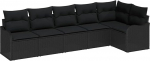 6-teiliges Garten Sofa Set mit Kissen Schwarz Poly-Rattan, 2-Sitzer Garten Sofa mit Stauraum & Kissen Schwarz Poly-Rattan Gartenlounge Model3354392