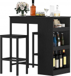 DWVO Breakfast Bar, Bar Table with 2 Stools and Shelf, Industrial Style Bar Table Set for Kitchen, Dining Room, Pub, Black