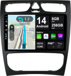 BXLIYER - [8G+256G, 8-Core] - Android 12 IPS autoraadio Benz C/CLK klassi C-klassile W203 (2000-2004) - Traadita CarPlay/Android Car/DSP - LED-kaamera ja mikrofon - 9-tolline 2 DIN - DAB SWC Fast-Boot 360-CAM