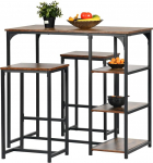 FurnitureR Bar Table with Bar Stool Set, with Shelves and 2 Stools, Industrial Style, Suitable for Kitchen, Dining Room, Living Room, Pub, Bar Table 100 x 50 x 90 cm, Bar Stool 40 x 30 x 65 cm