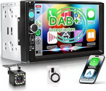 DAB/DAB+ 7-tolline autoraadio traadita Carplay Android autoga, FM-raadio 1 DIN, IPS puuteekraan, EQ, USB/TF/AUX, Bluetooth autoraadio koos tagurduskaameraga / roolijuhtimispuldiga
