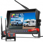 Hodozzy digitaalne traadita tagurduskaamera, 2 kaamerat 9-tollise IPS monitoriga, IP68 veekindel tagurduskaamera, stabiilsed digitaalsignaalid, laia nurga IR &ouml;&ouml;n&auml;gemine, toetab BSD, 720P DVR kaamera jaoks