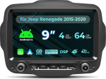 NVGOTEV Upgrade Android 14.0 autoraadio Jeep Renegade 2015-2020 jaoks 9-tollise puuteekraaniga GPS-navigatsiooniraadio toetusega 4G DSP TPMS OBD Wireless Carplay / Android auto 4+64GB