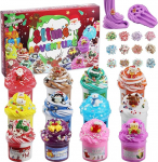 Slime Advendikalender 2025 Lapsed, 24 p&auml;eva &uuml;llatusi j&otilde;ulup&uuml;hade tagasiarvestus, kohevav&otilde;i poistele ja t&uuml;drukutele, sukkade t&auml;itmine, DIY k&auml;sit&ouml;&ouml; komplekt koos tarvikutega, peokingitused