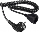 Schuko pikenduskaabel spiraalkaabel 3 m, kaitsekontakt-spiraalkaabel 3 x 1 mm&sup2;, 1 m kuni 3 m max, IP44 pikenduskaabel (230 V/16 A), Schuko pistik koos &uuml;henduskohaga koju, kontorisse, v&auml;listingimustesse, must