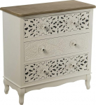 DRW Chest of Drawers with 3 Drawers Carved Wood with White and Natural Top 75 x 34 x 76 cm