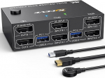 8K@30Hz 4K@144Hz KVM Switch 2 PC 2 monitori, Displayport Dual Monitors KVM Switch 4 USB 3.0 seadmega, DP + USB kaabel ja juhtmevaba kaugjuhtimispult kaasas