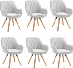 MEUBLE COSY Swivel Dining Room Chairs, Set of 6, Kitchen Chairs, Upholstered Chairs, Swivel Chairs with Armrest, Armchair, Make-Up Chair, Made of Fabric, Solid Wood Legs for Dining Room, Living