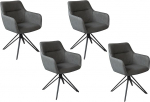SAM Set of 4 Pitt Swivel Chairs, 180 Degree Rotating, Faux Leather Cover, Anthracite, Dining Room Chairs/Armrests with Metal Frame, Black