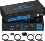 HDMI USB 3.0 KVM l&uuml;liti 2 PC 2 monitori 4K60Hz KVM l&uuml;litid kahele arvutile, mis jagavad kahte monitori ja nelja v&auml;lisseadet Toetab laiendatud ja kopeerimisrežiimi koos lauaarvuti kontrolleriga