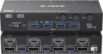 KVM Switch 3 PC 2 monitori 8K @ 60Hz, 4K @ 144Hz, MLEEDA HDMI ja Displayport Dual Monitor KVM Switch 4 USB 3.0 pordiga klaviatuurile hiirele printerile, koos kaabli puldiga, toiteadapteriga ja USB-kaabliga
