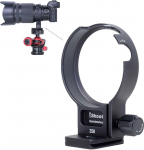 iShoot metallist objektiivi r&otilde;ngas, mis &uuml;hildub Nikon Z 50mm f/1.2 S objektiivi tugihoidikuga Alumine osa on Arca-Swiss Fit kiirlahendusplaat, Arca kuulipea klambri jaoks m&otilde;eldud soontega sooned