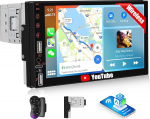 CAMECHO 7-tolline HD puuteekraaniga autoraadio traadita CarPlay Android autoga, 1 DIN Carplay raadio Bluetooth GPS Navi, WiFi, FM, USB, AUX, Type-C + roolijuhtimine