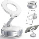 Vaakum magnetiline mobiiltelefoni hoidja iminapadi autokinnitus 2025 T&auml;iendatud magnetiline auto mobiiltelefoni hoidja 360&deg; p&ouml;&ouml;ratav iPhone 16/15/14/13/12 Pro Max Plus Mini telefonile koos metallr&otilde;ngaga Valge