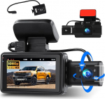 CAMECHO 3-tolline Dash Cam autodele, ees ja sees, 1080P Full HD autokaamera, topelt reguleeritav objektiiv, Dash Cam autodele, 170&deg; lai nurk, G-sensor koos loop-salvestuse ja &ouml;ise n&auml;gemisega Uberile, veoautodele