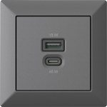 &Uuml;mberehitatud USB-laadimisjaam, USB-C 45 W + USB-A 15 W laadija, antratsiitne toon