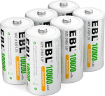 EBL D aku 10000mAh t&uuml;&uuml;p D laetav NI-MH aku 6 Mono D aku pakett