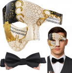 Maskeerimismask meestele pool n&auml;omask koos kikilipsuga, must ja kuldne plastivenetia mask, vintage peo kost&uuml;&uuml;mide aksessuaarid pidulikeks pidustusteks